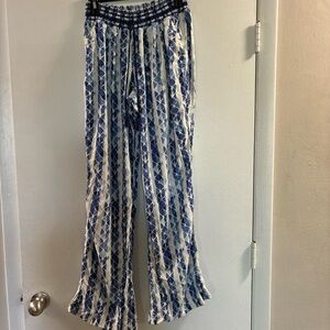 Rewash Blue & White Geometric Wide-Leg Pants